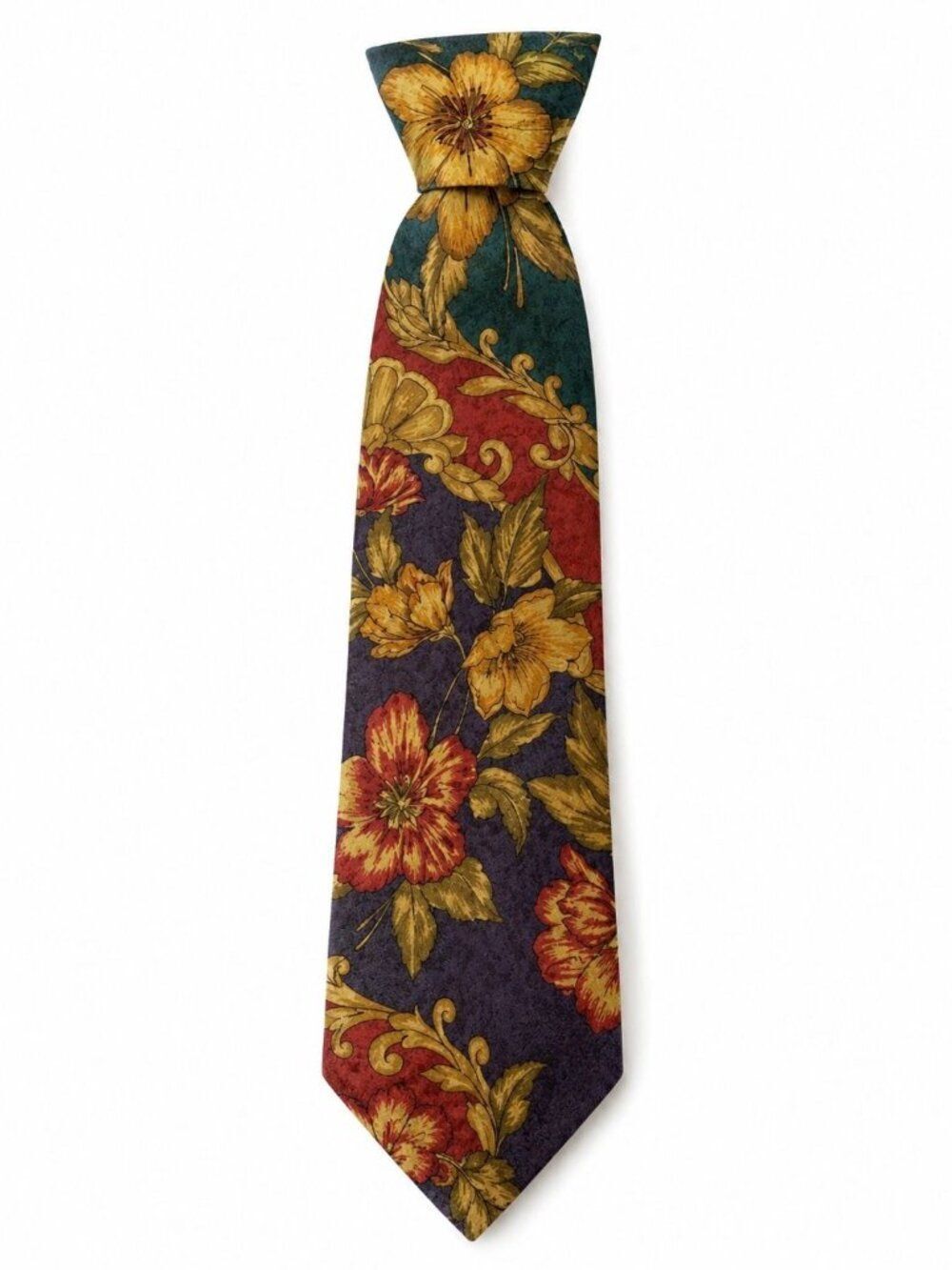 Vintage Villa Bugatti 100% Silk Floral Necktie Mens Italian Style Botanical Tie